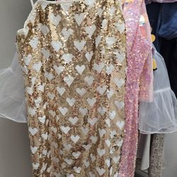 Gold & White Sequin Heart Dress Size M