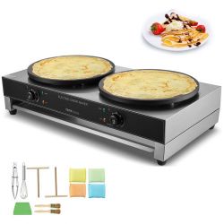 376*Electric Crepe Maker, 16-Inch Double Head Commercial Crepe Machine, 3400W Flat Plate Crepe Griddle, Nonstick Stainless Steel Pancake Making, Deskt