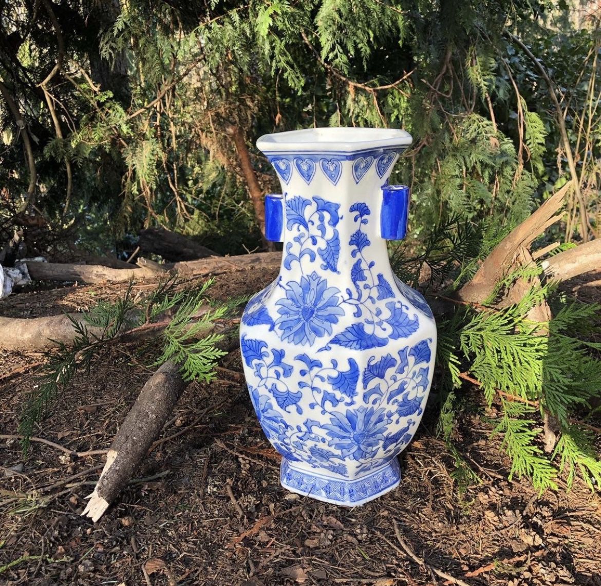 Cobalt Blue And White Chinoiserie Porcelain Vase