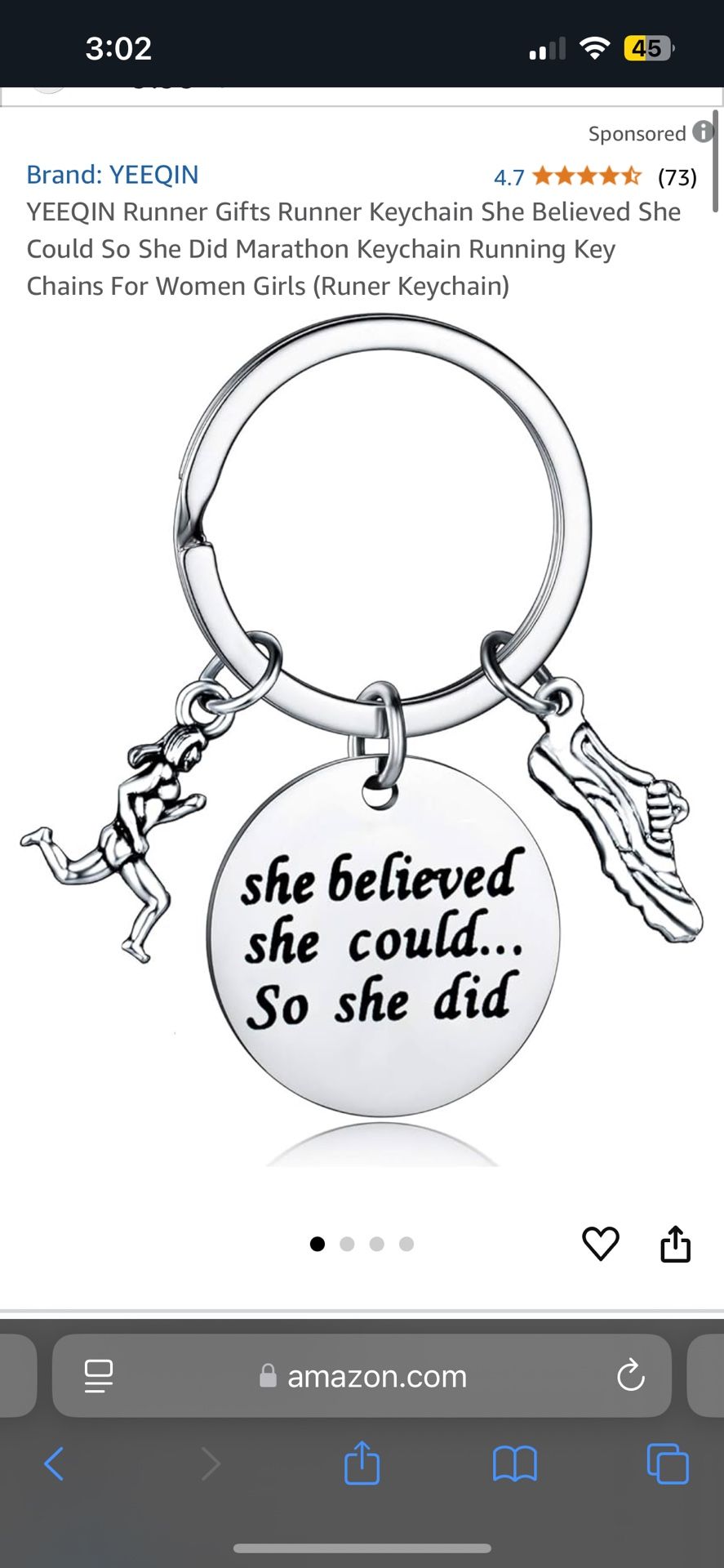 NEW Never Opened Still Wrapped ! Womens Runner , Inspirational Keychain Motivation