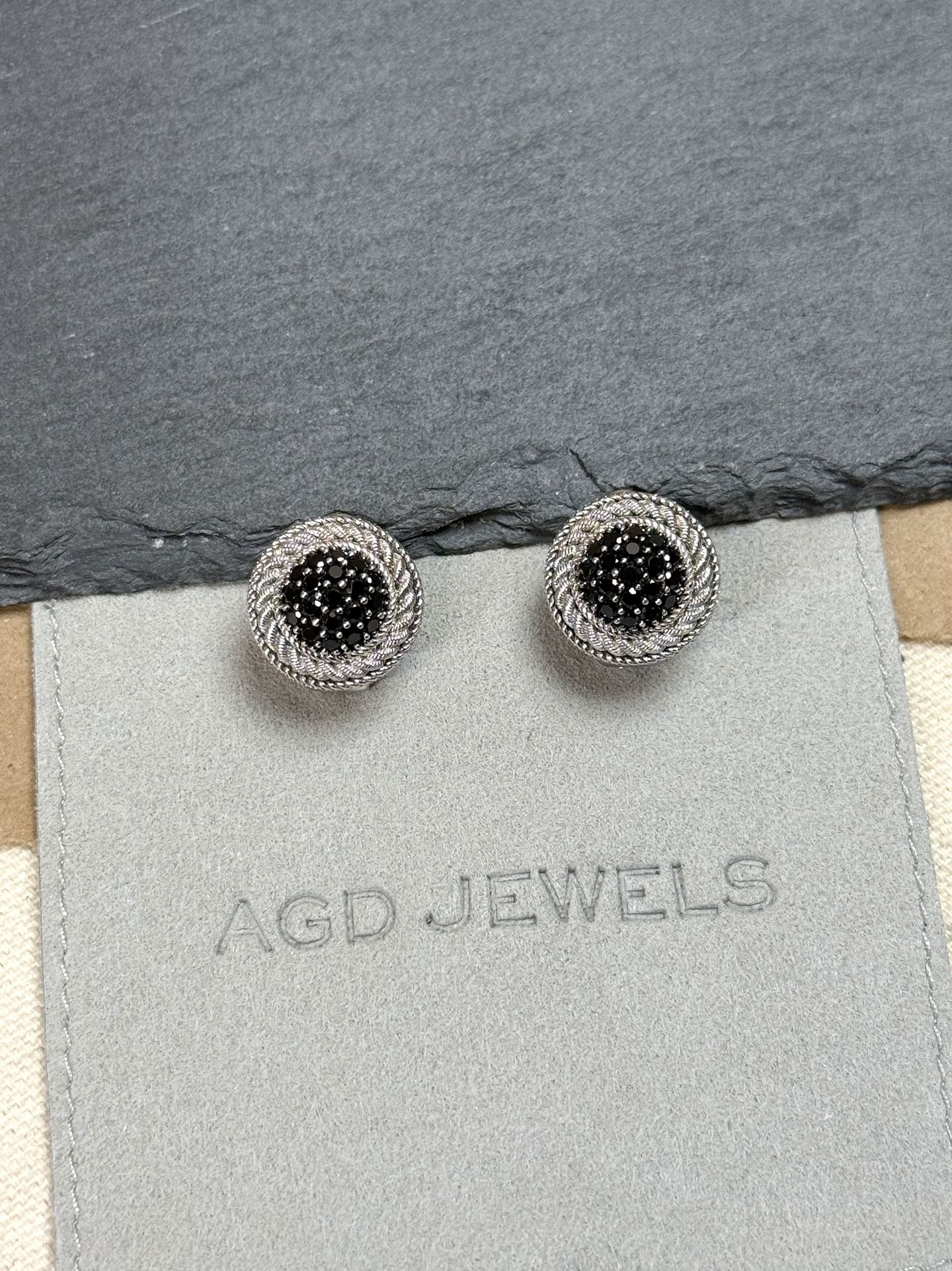 Judith Ripka Sterling Silver 925 Black Spinal Omega Stud Earrings