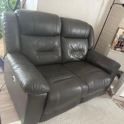 Dark gray Leather Reclining Loveseat sofa