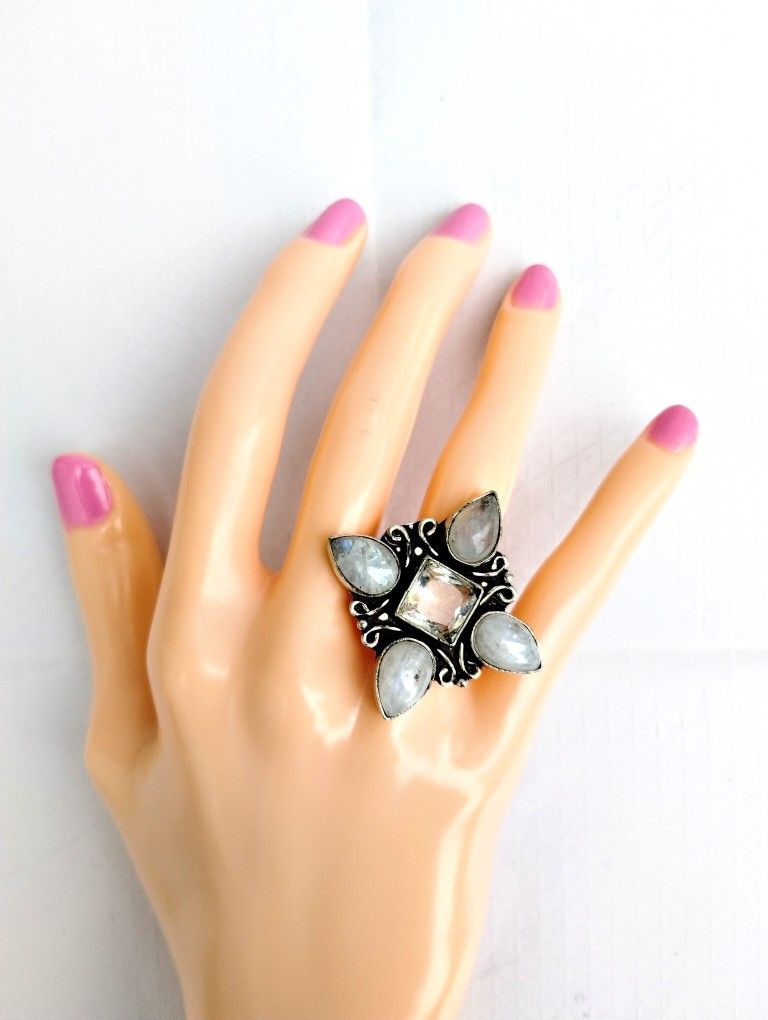 Clear Quartz And Moonstone Ring