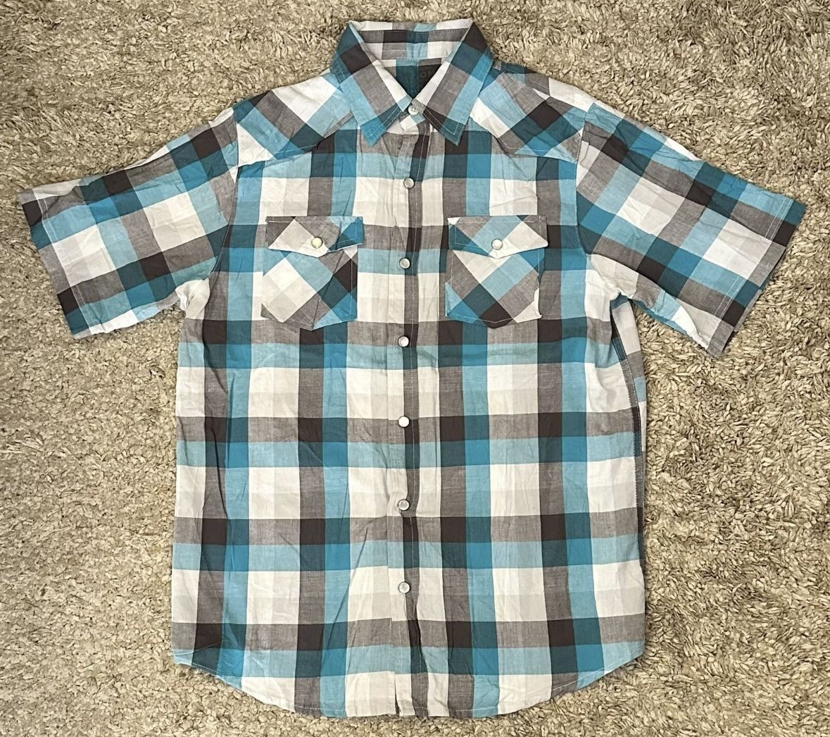 The Original Arizona Jean Co Youth L (14/16) Plaid S/S Collared Snap-Front Shirt