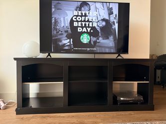 Black Wood TV Stand with Open Shelves
