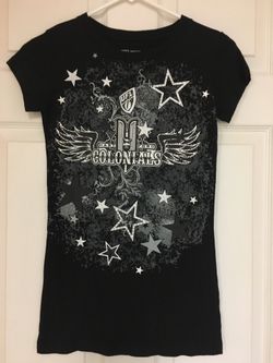 Black Graphic Star Wings T-Shirt Official UFL Girls Small Short Sleeve Shirt