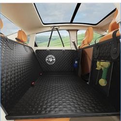 Dog Car Seat Cover for Back Seat,Upgraded PU Leather Dog Seat Cover with Hard Bottom Back Seat,Non-Slip Backseat Cover for Dogs with Mesh Window & Sid