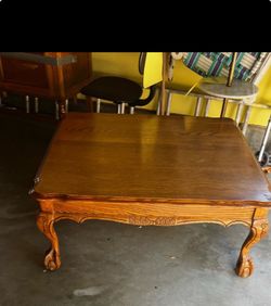 Vintage Solid Wood Coffee Table – Carved Claw Feet
