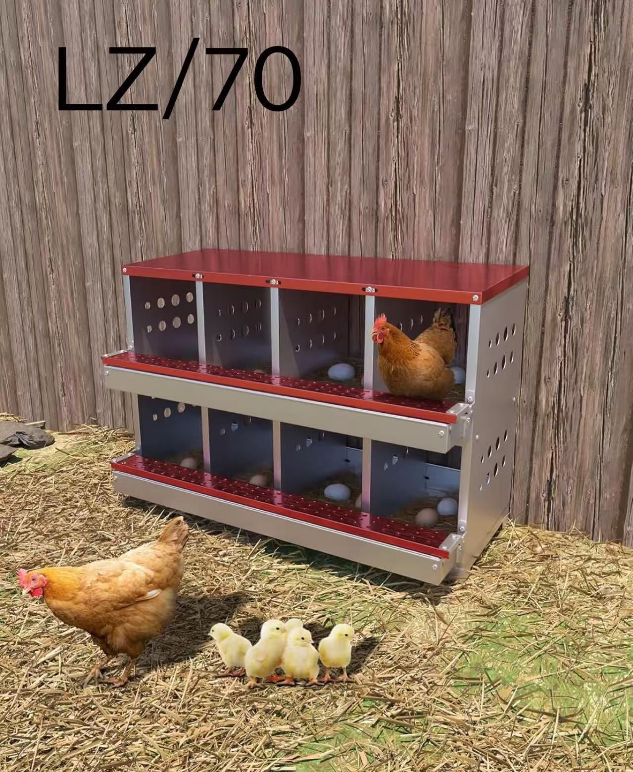Hipicute Chicken Nesting Box for Laying Eggs, Roll Away Chicken Laying Boxes, Roll Out Nesting Boxes for Hens, Red, 8 Compartments