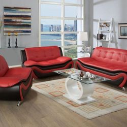 New Black And Red Faux Leather Living Romm Set 