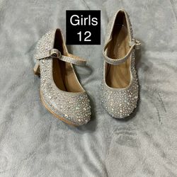 Girls Link Silver Rhinestone Heel Shoes 12