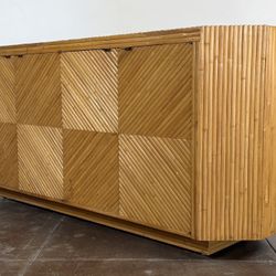 Vintage Mid Century 1970’s Chevron Split Pencil Reed Credenza