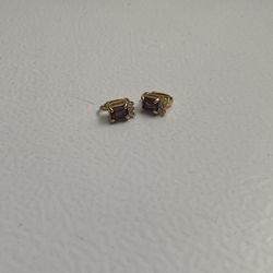 Vintage Gold Tone Amethyst Clip On Earrings