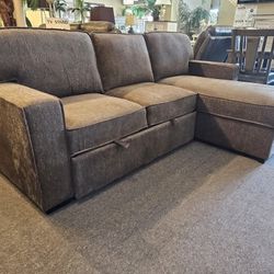 Brand New 93" x 61" Dark Gray Chenille Reversible Sectional With Pullout Bed And Storage 