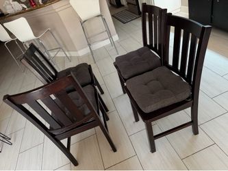 Set of 4 Espresso Wood Dining Chairs with Cushions – Great Condition