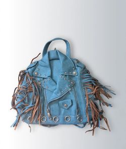 Cowgirl Trendy Turquoise Moto Fringe Backpack