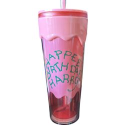 Happee Birthdae Harry Pink Tumbler Cup 26oz | Wizard Inspired Birthday Gift