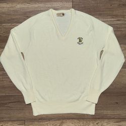 Vintage Logo 7 Inc Oakland Athletics A's V Neck Acrylic Beige Sweater USA Mens L