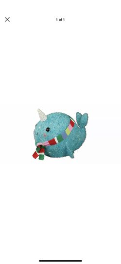 Christmas Light Up Decoration Yard Display 17.25 Tinsel Lit Narwhal with Scarf