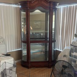 vintage Curio Cabinet- curved glass