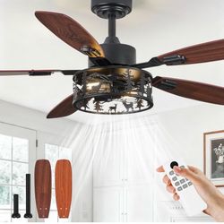 52” Rustic Ceiling Fan with Light and Remote