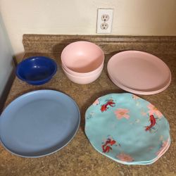 Multi-colored plates and bowls