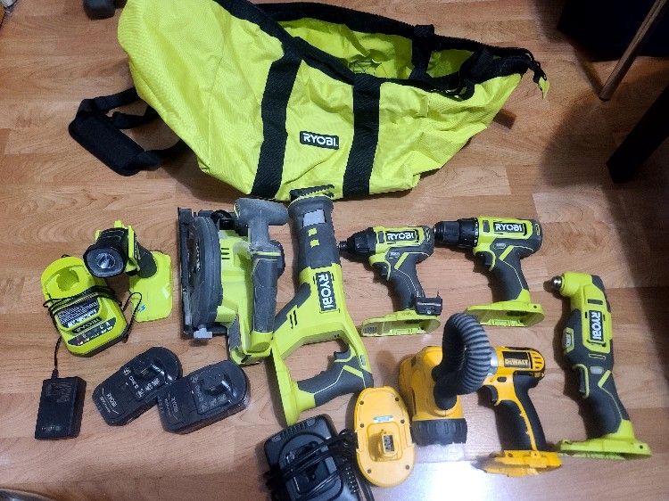 Ryobi 18V One+ 6-Piece Tool + Batteries/Charger/Bag & DeWalt 18V Impact + mixed Ratchets
