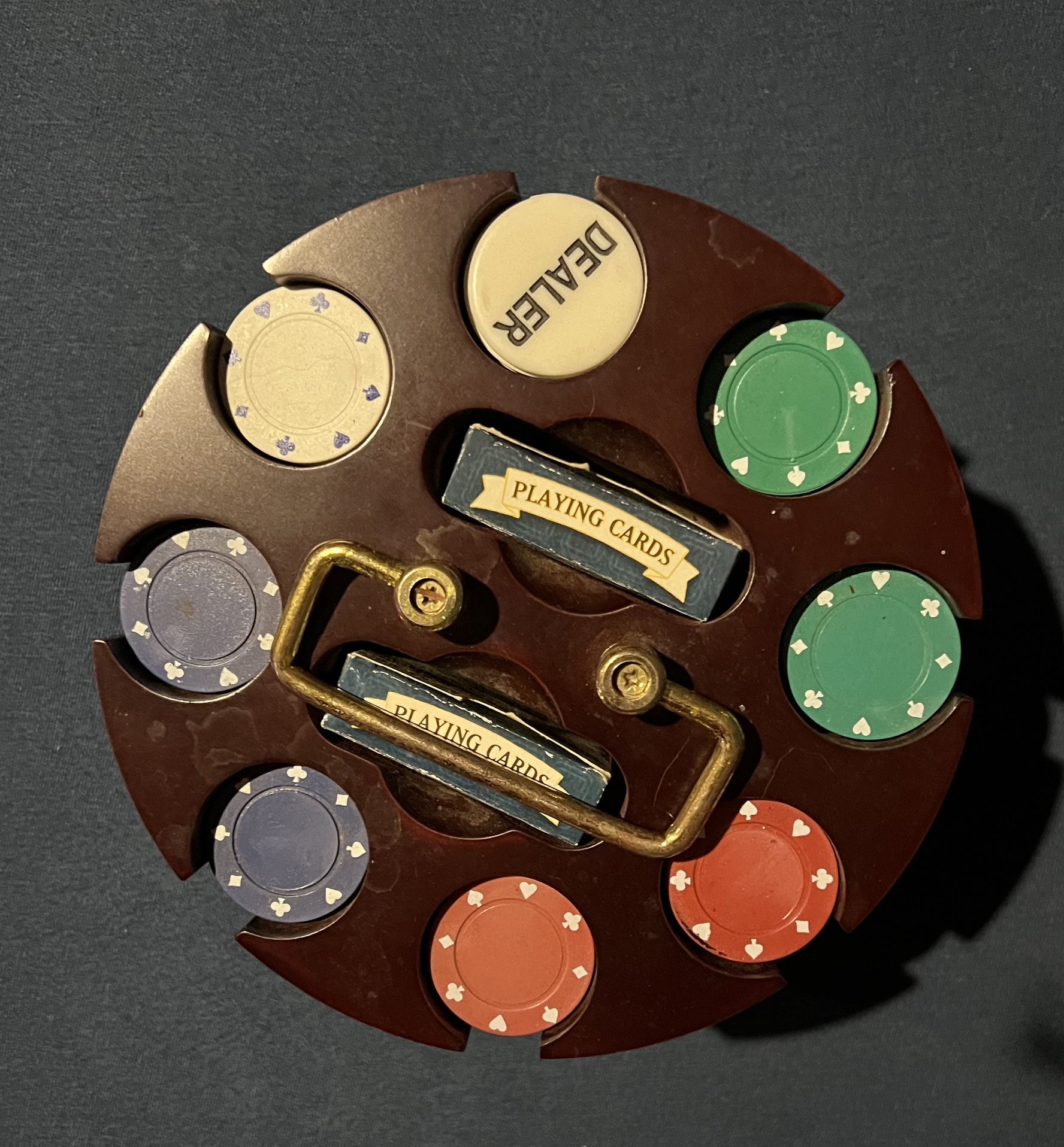 Portable Poker Chip Rotating Wood Carousel With Gold Handle