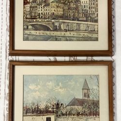 Maurice Utrillo Vintage Framed Prints – Pair of Mid-Century Paris Scene