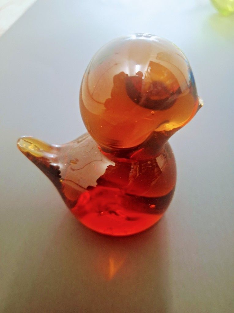 Vintage Amber Glass Sparrow Paperweight