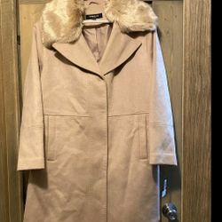 NWT Kenneth Cole Wool Blend Faux Fur Trim Collar size M