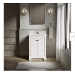 Baskin 24 in. Single Sink White Bath Vanity with Bianco Bella Quartz Top