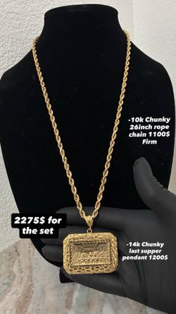 10k Gold Chunky Rope with 14k last supper pendant