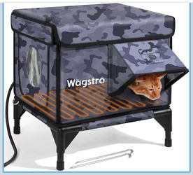 New Open Box Black Camo Heated Cat House for Outside, Insulated Weatherproof