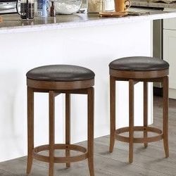 Set Of 2, Hillsdale Furniture Brendan Wood Backless Counter Height Swivel Stool, Cherry Brown,New