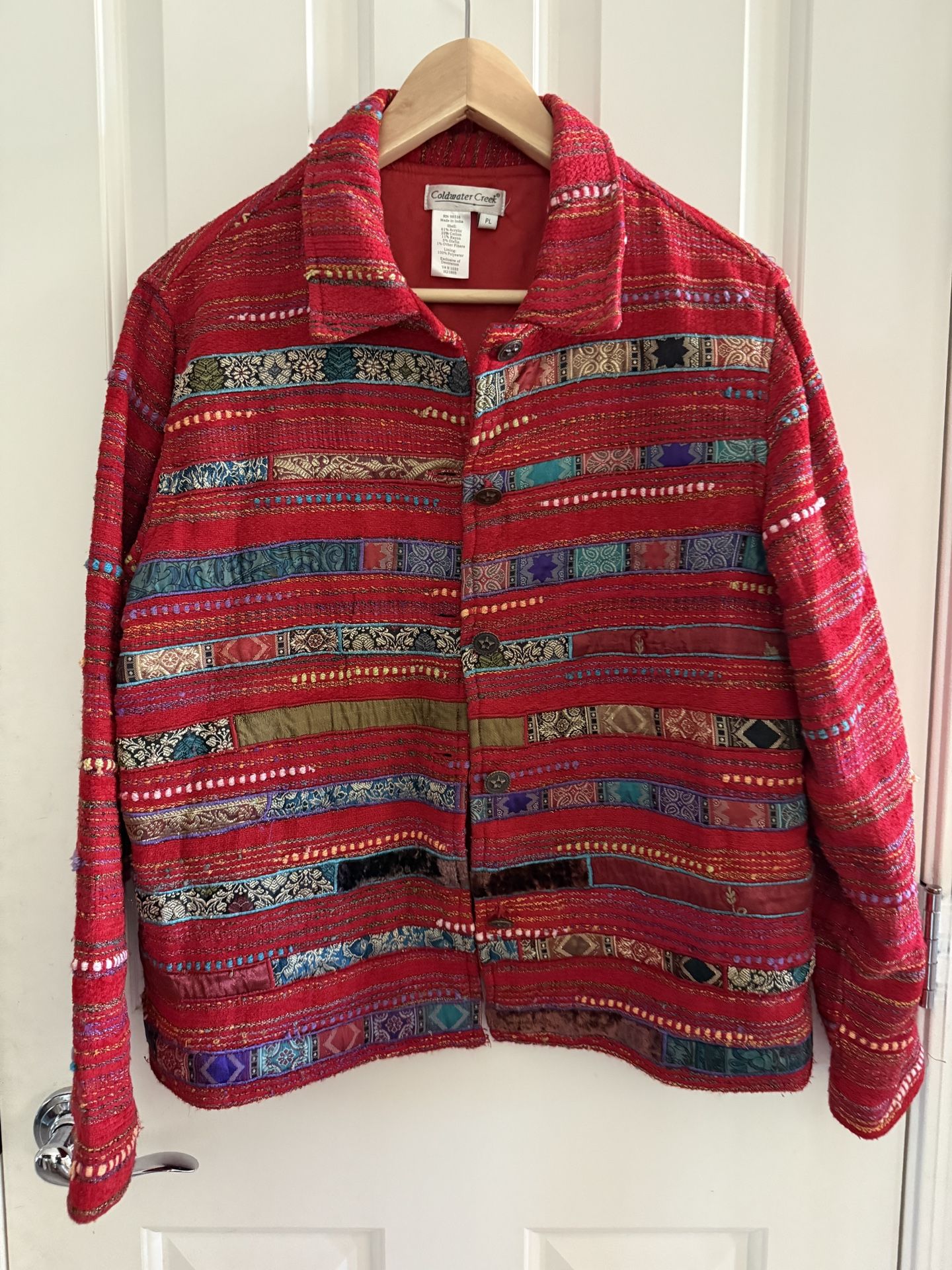 Coldwater Creek Red Tweed Striped Shirt Jacket Shaket Petite Large PL