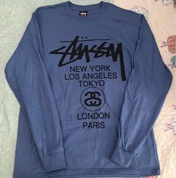 Stüssy World Tour Blue Long Sleeve Tee Size Large