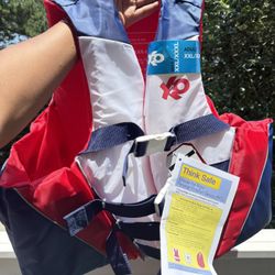Men’s 4-Buckle Life Vest Jacket Red White Blue Size 2X/3X | Coast Guard Approve