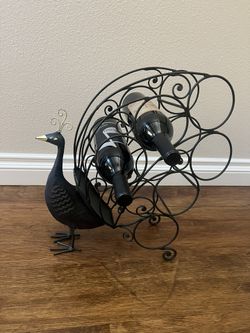Decorative Iron Peacock Wine Bottle Holder – Like New