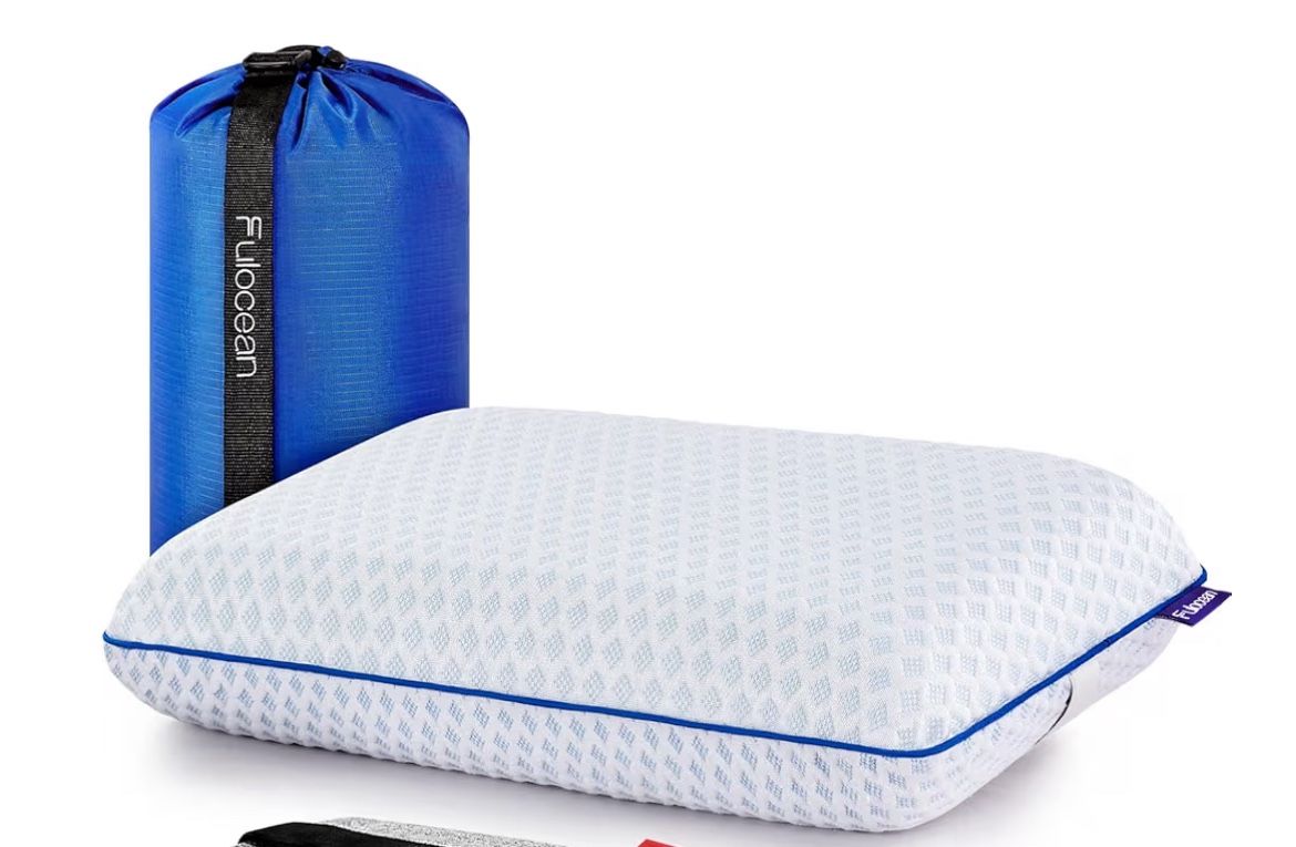 Cooling Memory Foam Pillow, Small Camp Bed Pillow Travel & Camping, Medium Firm, Portable Compressible, Neck Support, for Backpacking, Airplanes, Beac