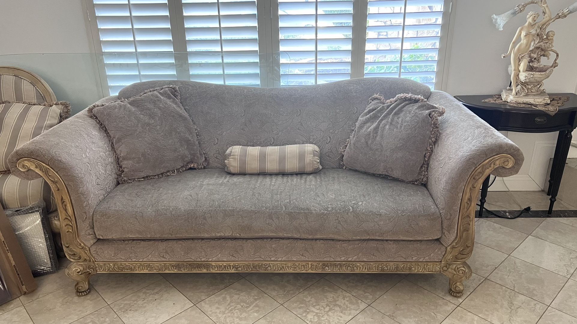 6 Piece Living Room Set Includes Couch,  coffee table, 3 chairs, Lamp, Decorative Pillows