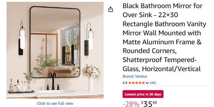 Vanity Mirror for Over Sink - 22×30 Wall Mounted with Matte Aluminum Frame