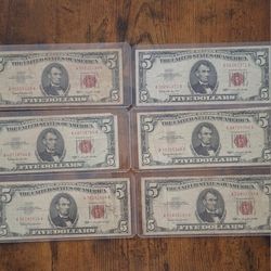Six $5 Red Seal Note 