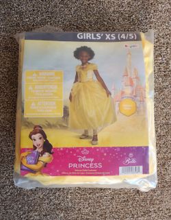 NEW 4/5 Deluxe Disney Princess Dress Belle Beauty & Beast Dress Up Vestido de Princesa Bella