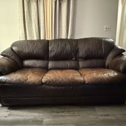 Dark Brown Living Room Genuine Leather Furniture Set - 3 Pieces