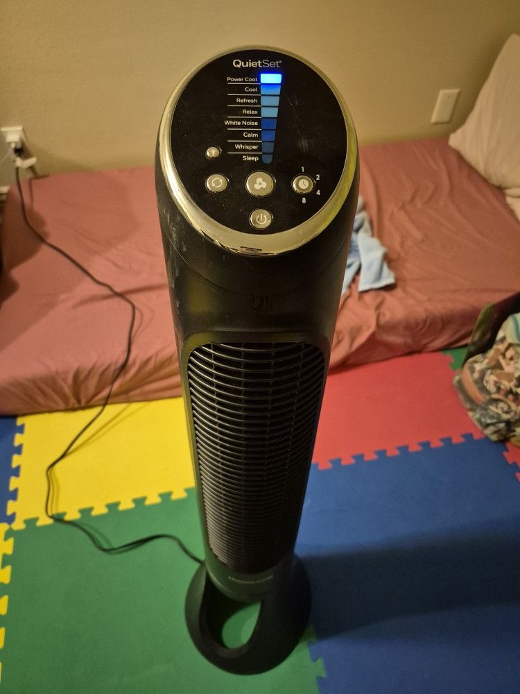 40"H Honeywell Quiet Set - Black 8-Speed Rotating Tower Fan W/ Stop Timer