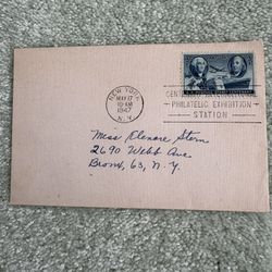 1947 First Day Of Issue Cover Of A 3¢ Stamp Commemorating The Centenary Of The Us Stamp #947