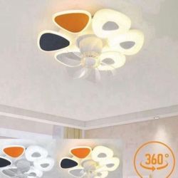 22 in. LED Indoor Dimmable White and Blue and Orange Smart Ceiling Fan Light with Remote and APP Control Oscillating Motor