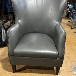 Classic Faux Leather Upholstered Accent Arm Chair / Gray