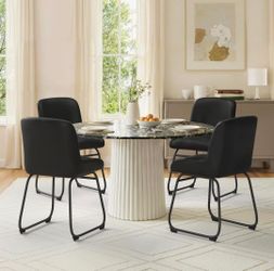 Set of 4, Modern Upholstered Kitchen Chairs with Padded Back & Thick Metal Legs for Dining Room, Black PU Leather